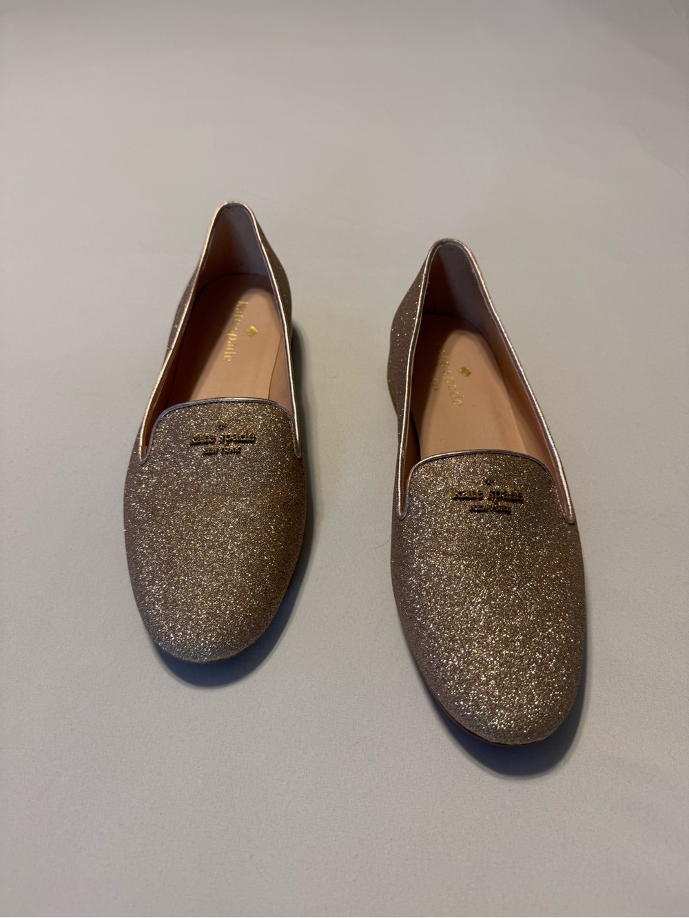 kate spade Glitter Slip-On Loafers in Metallic Champagne